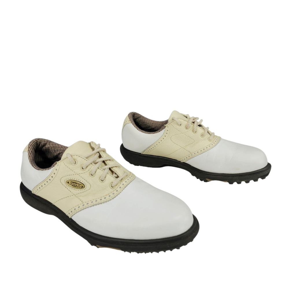 Footjoy Golf Shoes sz 7M Women Saddle White Beige eComfort Soft Spike Waterproof